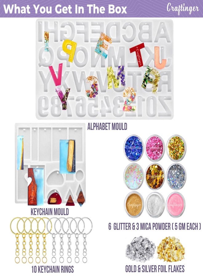 Craftinger DIY Alphabet & Keychain Making Mould Kit Set for Resin Art with Glitter, Pearl Mica Powder and More - Image 2